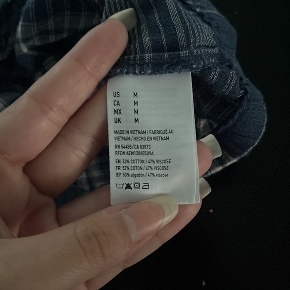 American Eagle Outfitters Crop Top, Size Medium, Blue and White Plaid - Picture 3 of 4